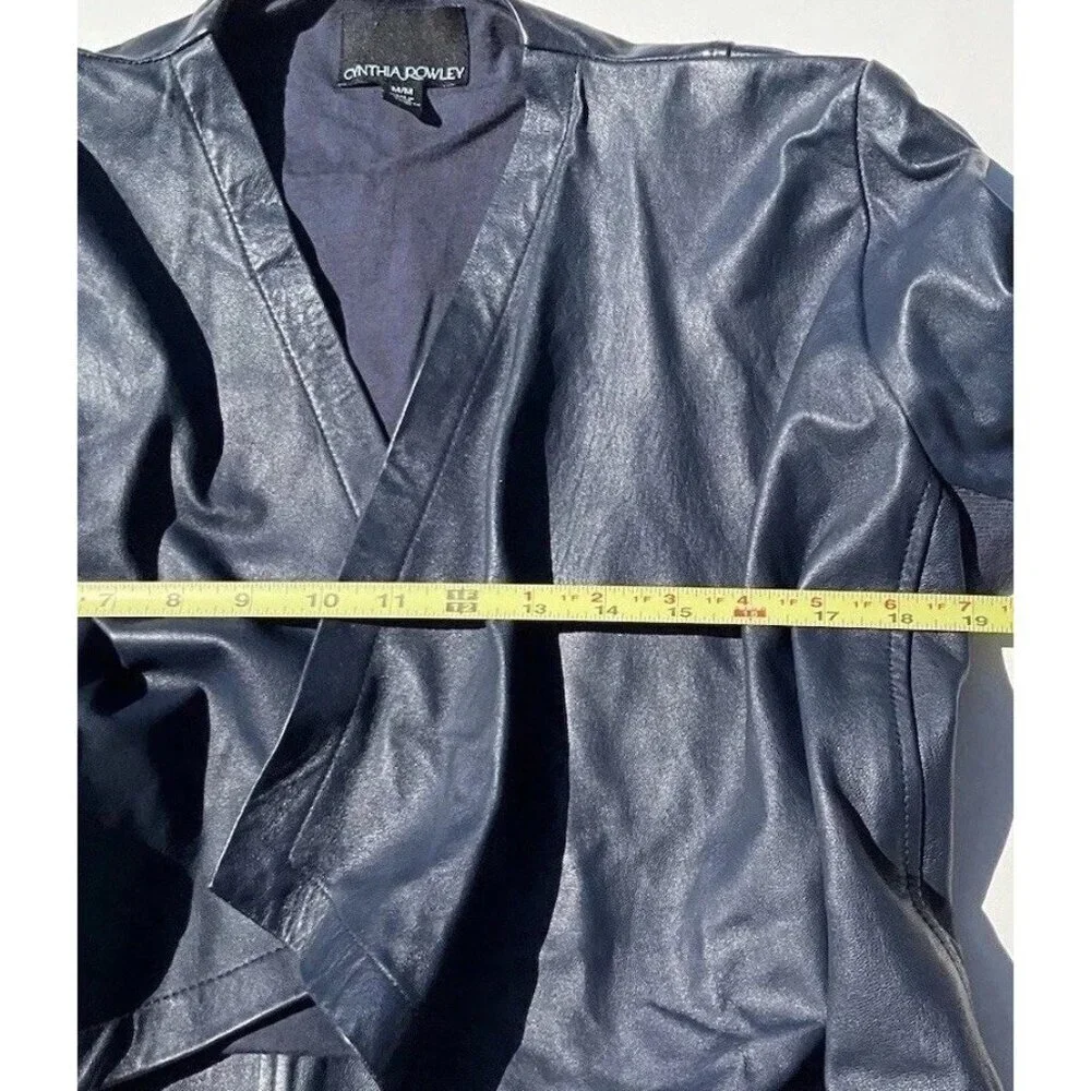 Vintage CYNTHIA ROWLEY Blue Cropped Jacket Women's Size Medium 100% Leather
